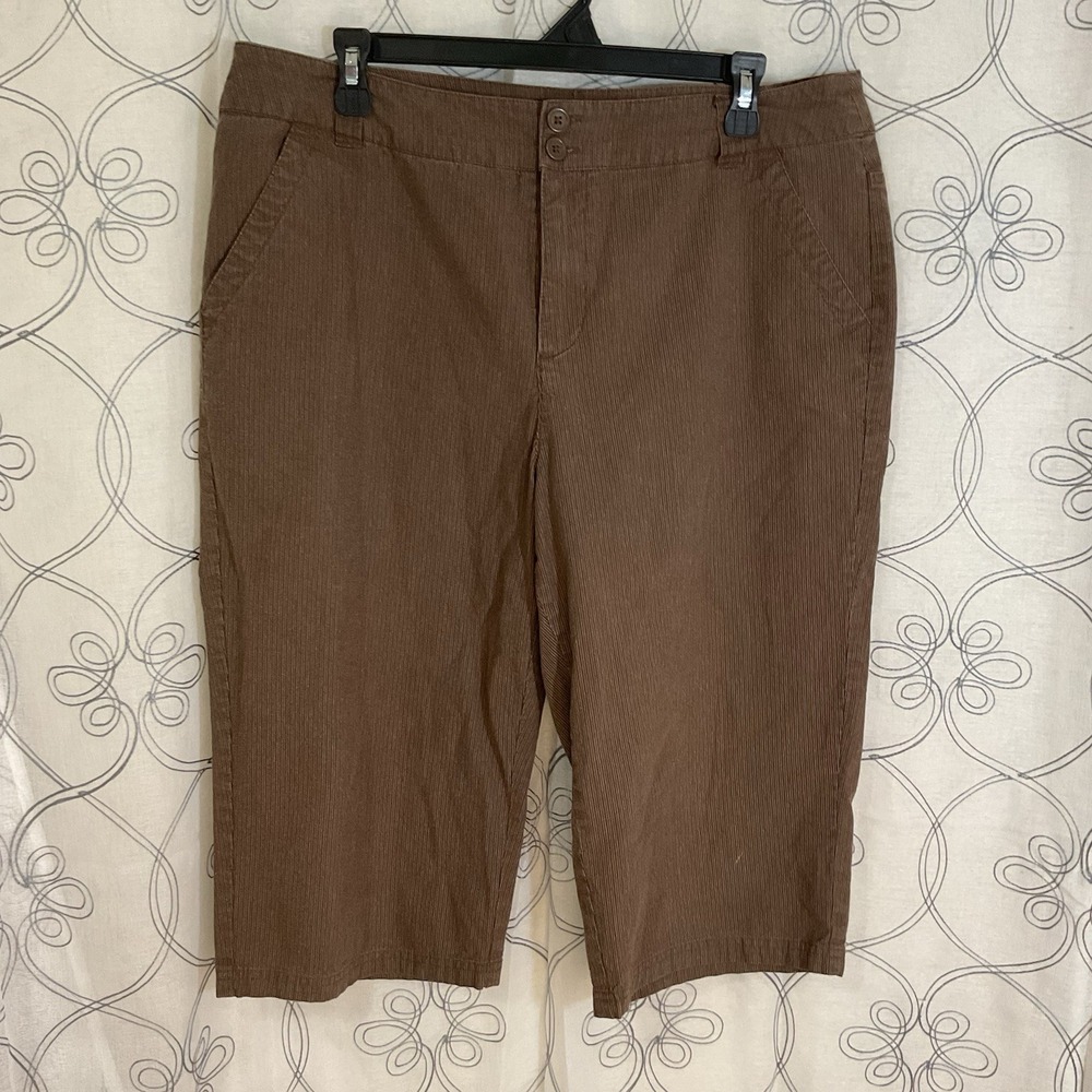 Women's Christopher & Banks Petite Brown Striped Capri Pants Pockets Size 14P